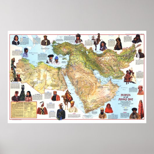 " Naher Osten: 1972 Menschen und Kulturen Karte .. Poster (Vorne)