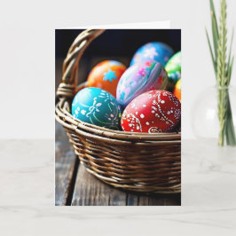 Naher Osterkorb mit Eiern gefüllt Feiertagskarte