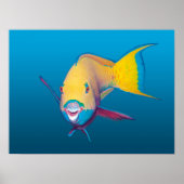Naher Papageienfisch! Gradient-blauer Hintergrund  Poster (Vorne)