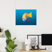 Naher Papageienfisch! Gradient-blauer Hintergrund  Poster (Heimbüro)