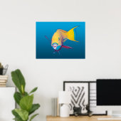 Naher Papageienfisch! Gradient-blauer Hintergrund  Poster (Heimbüro)