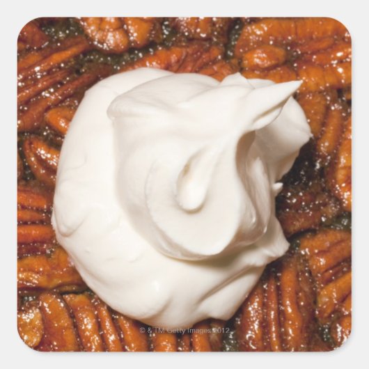 naher Pecan-Kuchen mit Sahne Quadratischer Aufkleber (Vorderseite)
