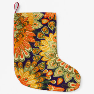 Naher Vintager Stoffmuster Hintergrund. Kleiner Weihnachtsstrumpf