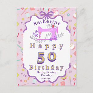 Näherin Geburtstag Nähmaschine Lila Postkarte