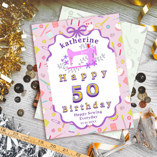 Näherin Geburtstag Nähmaschine Lila Postkarte