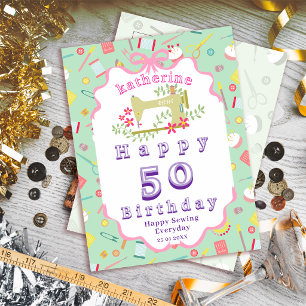 Näherin Geburtstag Nähmaschine Türkis Rosa Postkarte