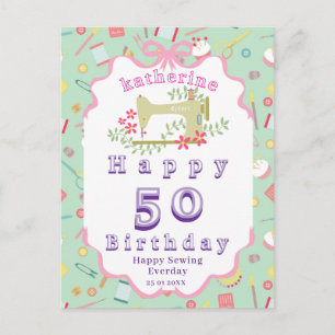 Näherin Geburtstag Nähmaschine Türkis Rosa Postkarte