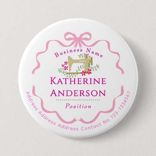 Näherin Geschäft Nähmaschine Hellrosa Button (Vorderseite)