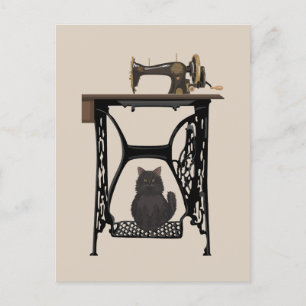 Näherin Katzenliebhaber - Vintage Nähmaschine Postkarte