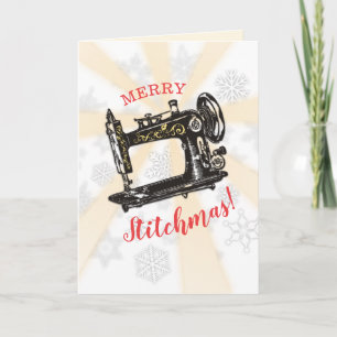 Näherin Vintage-Nähmaschine Weihnachtskarte Feiertagskarte
