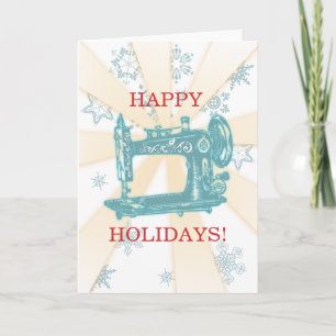 Näherin Vintage-Nähmaschine Weihnachtskarte Feiertagskarte