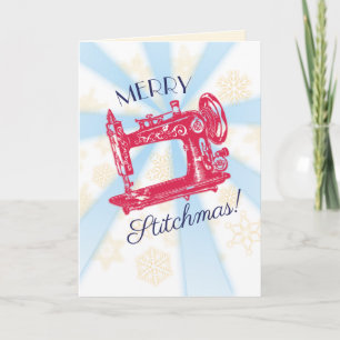 Näherin Vintage-Nähmaschine Weihnachtskarte Feiertagskarte