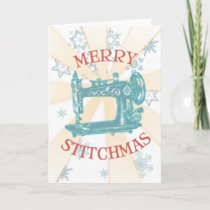 Näherin Vintage-Nähmaschine Weihnachtskarte Feiertagskarte