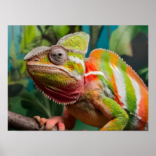 Nahes Aufsetzen einer farbenfrohen Chameleon-Lizar Poster (Vorne)