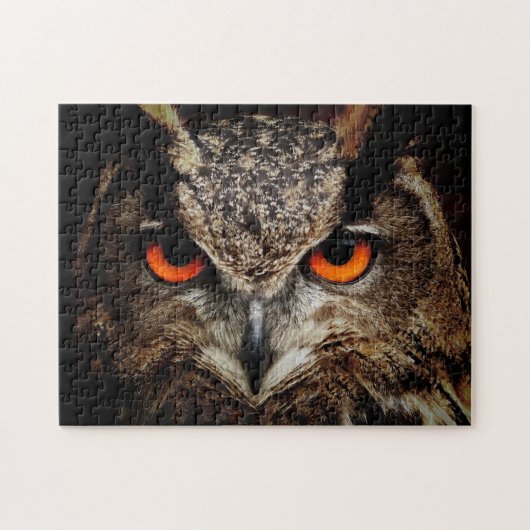 Nahes Eule mit orangefarbenen Augen Puzzle (Horizontal)