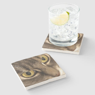 Nahes Katzen-Portrait Augen und Nase Steinuntersetzer
