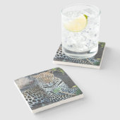 Nahes Leopardenportrait Steinuntersetzer (Seitenansicht)