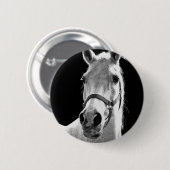 Nahes Schwarz-weißes Pferd in der Nacht Button (Vorne & Hinten)