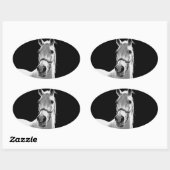 Nahes Schwarz-weißes Pferd in der Nacht Ovaler Aufkleber (Blatt)