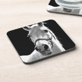 Nahes Schwarz-weißes Pferd in der Nacht Untersetzer (Linke Seite)