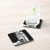 Nahes Schwarz-weißes Pferd in der Nacht Untersetzer (Rechte Seite)