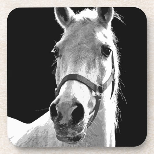 Nahes Schwarz-weißes Pferd in der Nacht Untersetzer (Vorderseite)