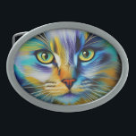 Nahes up of a Colorful Siamese Kitten Ovale Gürtelschnalle<br><div class="desc">Wunderschönes siamesisches Kätzchen in Blues-Grüntönen und goldene AI Generated Art von minx267</div>