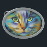 Nahes up of a Colorful Siamese Kitten Ovale Gürtelschnalle<br><div class="desc">Wunderschönes siamesisches Kätzchen in Blues-Grüntönen und goldene AI Generated Art von minx267</div>