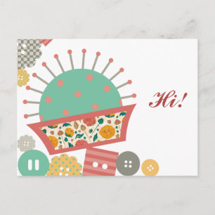 Nähknöpfe mit Blumenpinsel Postkarte