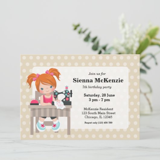 Nähmädchen Einladung (Stehend Vorderseite)