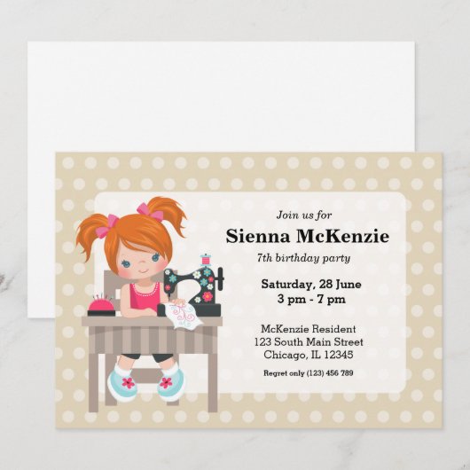 Nähmädchen Einladung (Vorne/Hinten)