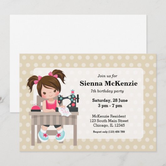 Nähmädchen Einladung (Vorne/Hinten)