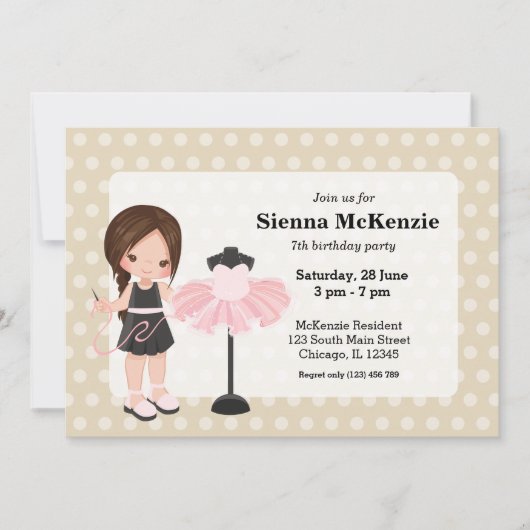 Nähmädchen Einladung (Vorderseite)