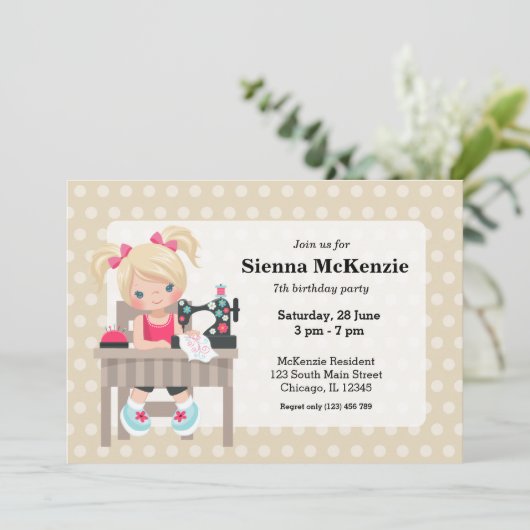 Nähmädchen Einladung (Stehend Vorderseite)