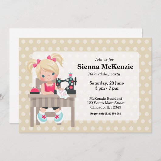 Nähmädchen Einladung (Vorne/Hinten)