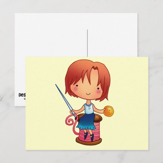 Nähmädchen Postkarte (Vorne/Hinten)