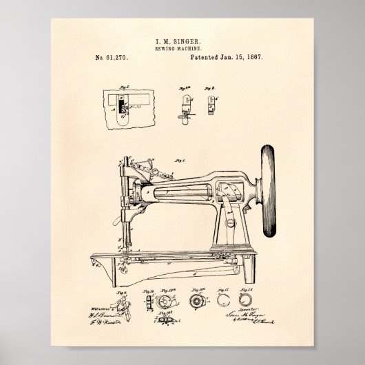 Nähmaschine 1867 Patent Art Old Peper Poster (Vorne)