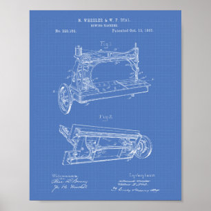 Nähmaschine 1885 Patentzeichnung - Blaupause Poster