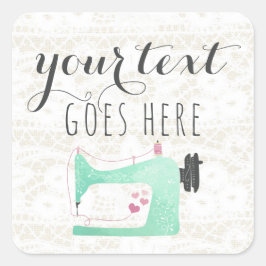 Nähmaschine auf Shabby Chic Lace & Burlap Quadratischer Aufkleber