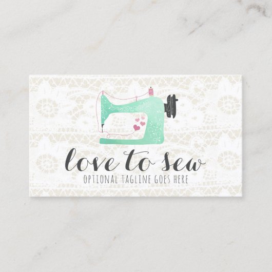 Nähmaschine auf Shabby Chic Lace & Burlap Visitenkarte (Vorderseite)
