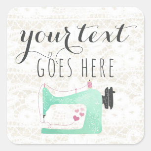 Nähmaschine auf shabby chic Spitze und Jute Quadratischer Aufkleber