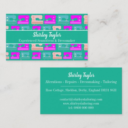 Nähmaschine Dressmaker Seamstress Schneider Visitenkarte (Vorne/Hinten)