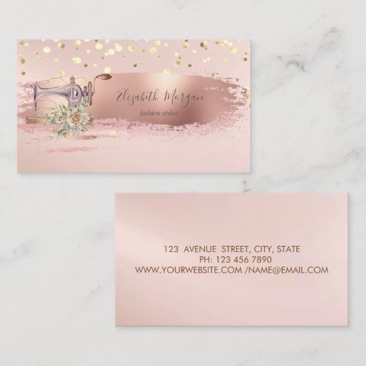 Nähmaschine Gold Confetti, Pinselstrich Visitenkarte (Vorne/Hinten)