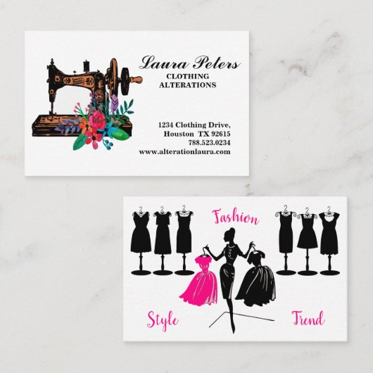 Nähmaschine mit Blume Kleidungsänderung Visitenkarte (Vorne/Hinten)