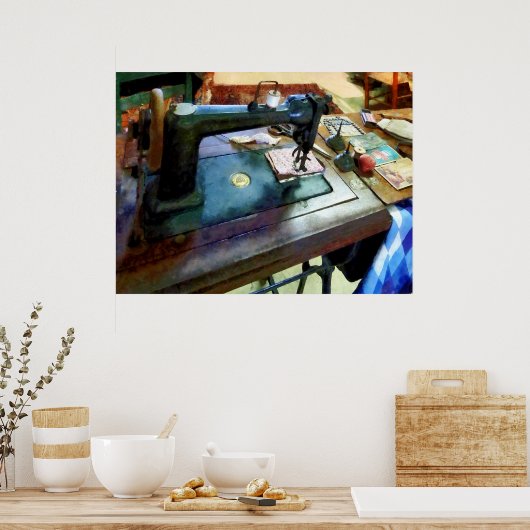 Nähmaschine mit Scheren Poster (Küche)