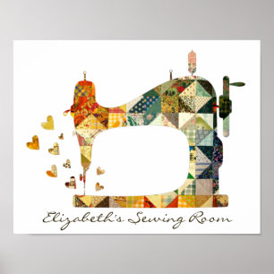 Nähmaschine Patchwork Quilt Poster