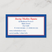 Nähmaschine Repariert blaue Visitenkarte (Rückseite)