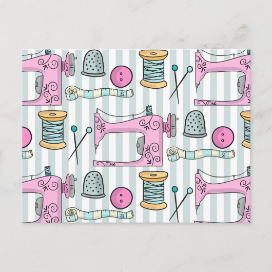 Nähmaschine - rosa Handarbeit nähen Postkarte (Vorderseite)