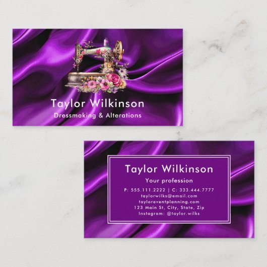 Nähmaschine Seamstress Lila Visitenkarte (Vorne/Hinten)