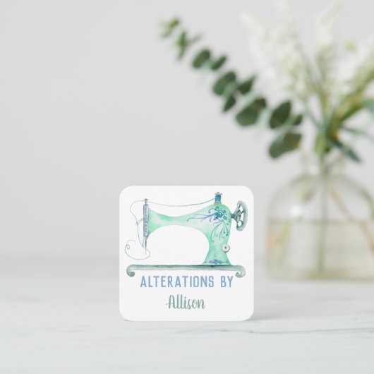 Nähmaschine Seamstress Wasserfarben Quadrat Busine Quadratische Visitenkarte (Stehend Vorderseite)